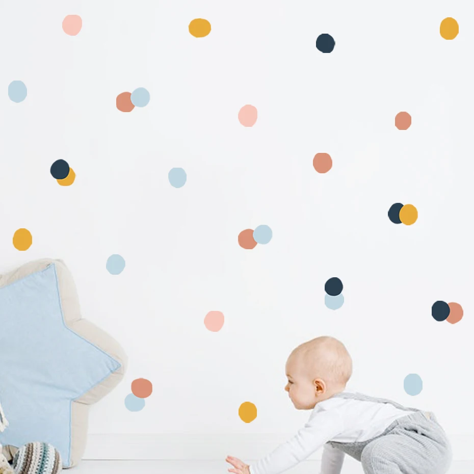 

Cartoon Colorful Dots Polka Watercolor Nursery Wall Stickers Removable Vinyl Wall Decals Print Kids Bedroom Interior Home Decor