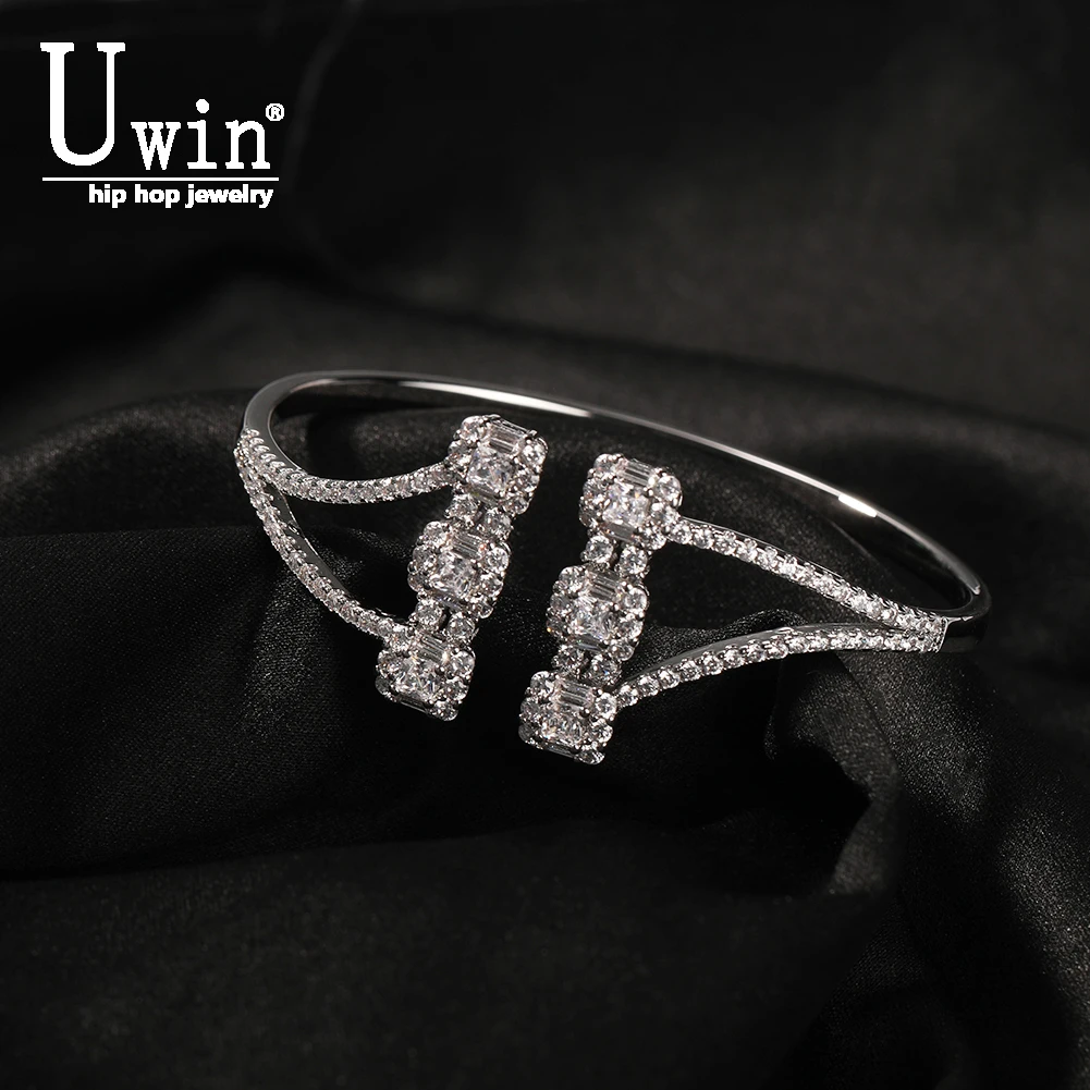 

UWIN Baguette Cuff Bracelet Full size adjustment Pave CZ Cubic Zircon Bangles Trendy Women Jewelry For Gifts