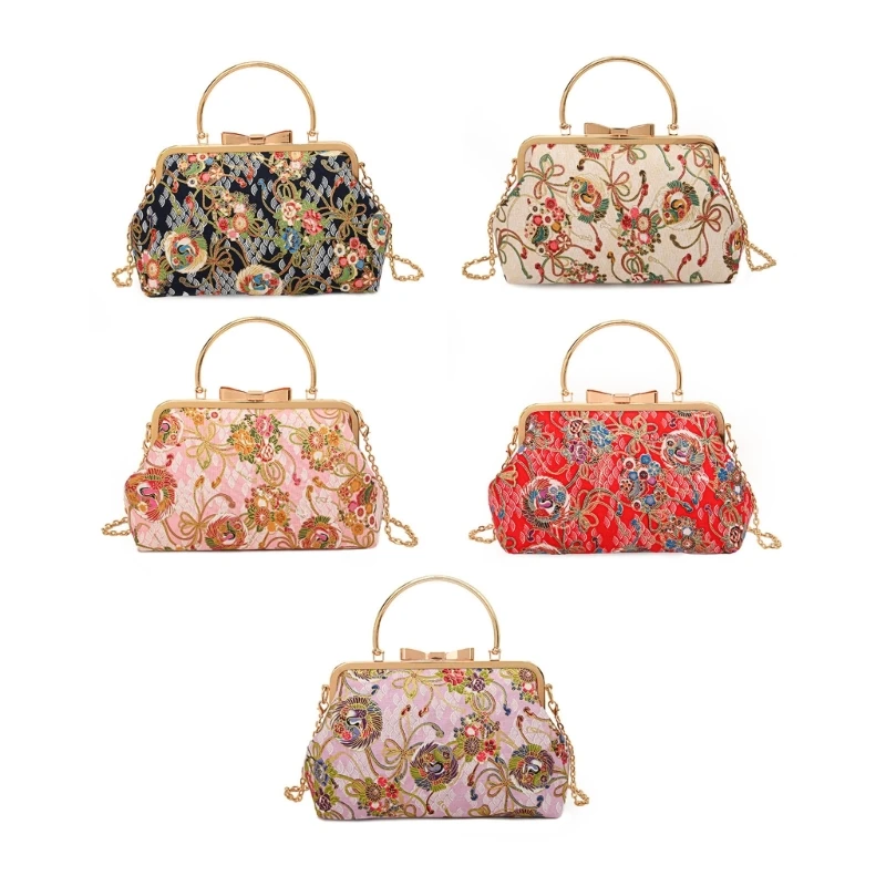 

GD5F Vintage Embroidery Floral Clutch Crossbody Bag Mini Shoulder Evening Handbag