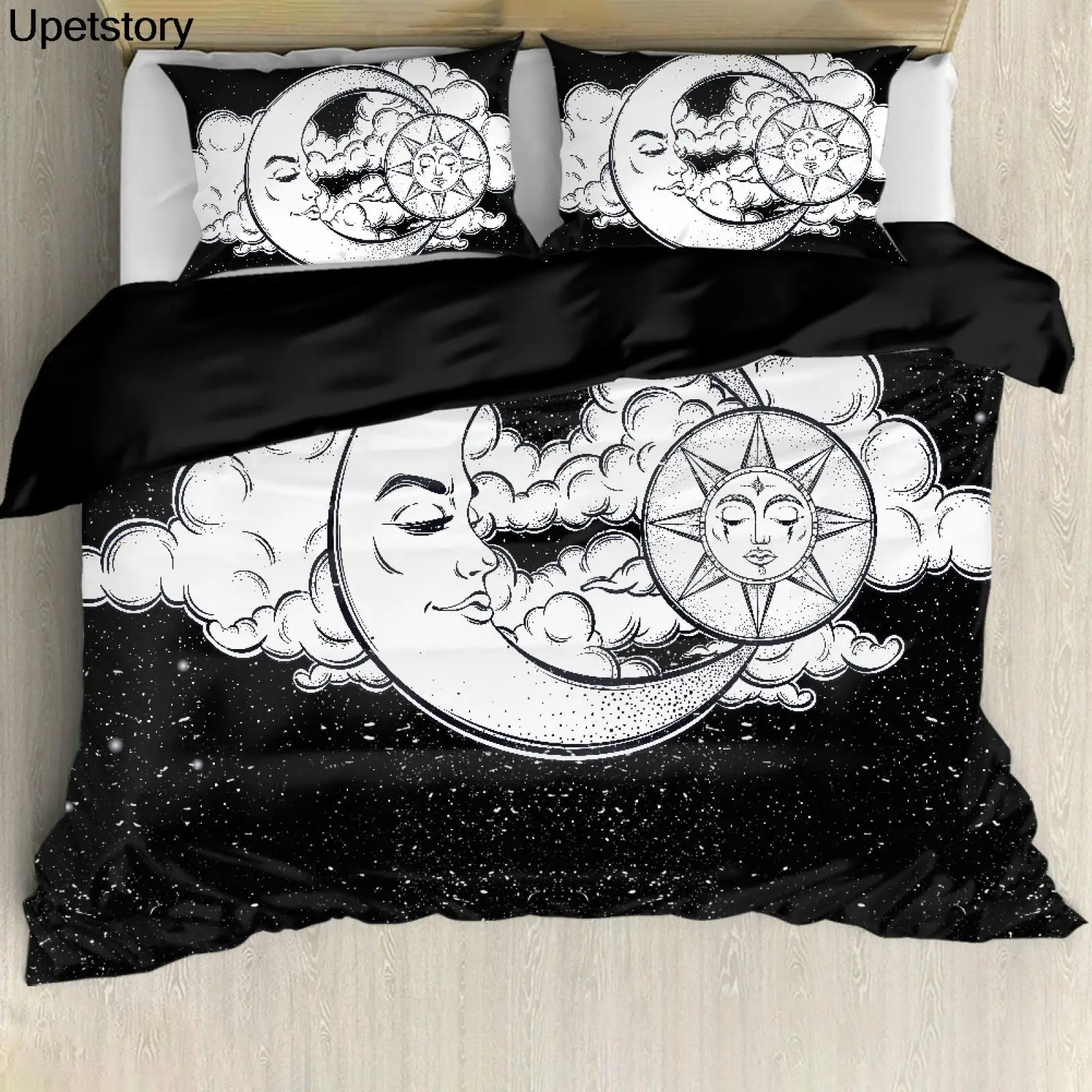 

Комплект постельного белья Upetstory из 3 предметов, модный Комплект постельного белья с принтом солнца, Луны и звезды, пододеяльник, набор пододеяльников для всех сезонов, из промытой микрофибры