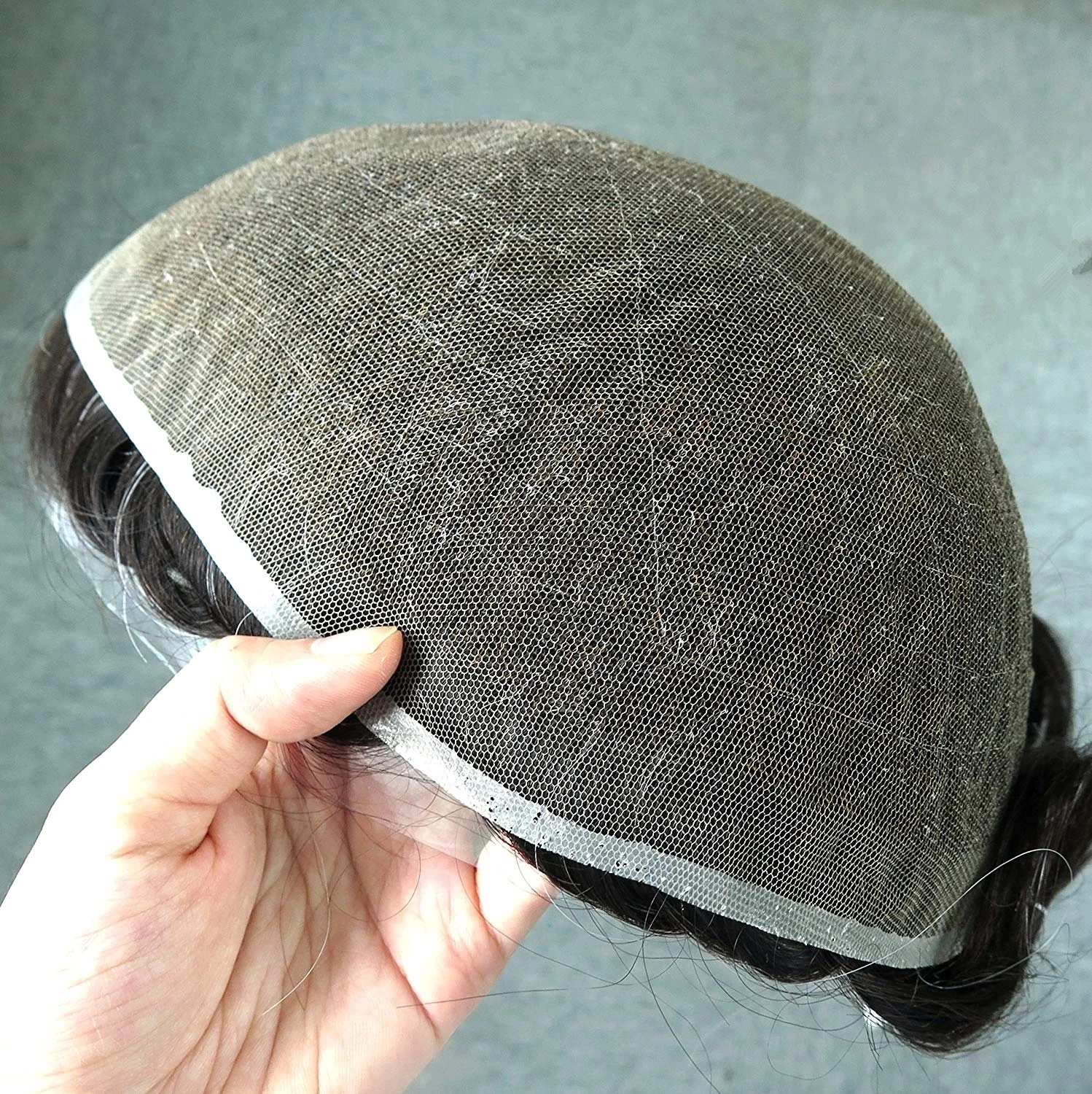 Парик мужской из 100% человеческих волос тонкий отбеленный черный