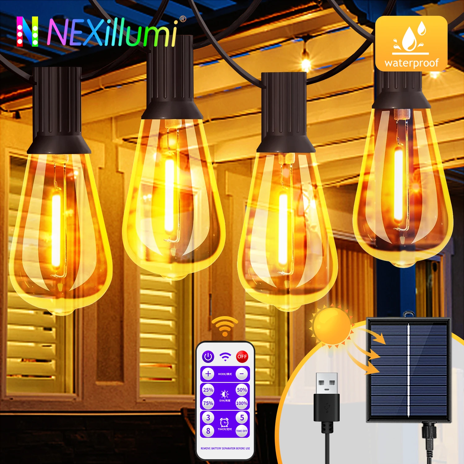 Festoon Lights на солнечных батареях с пультом дистанционного управления ST38 лампа