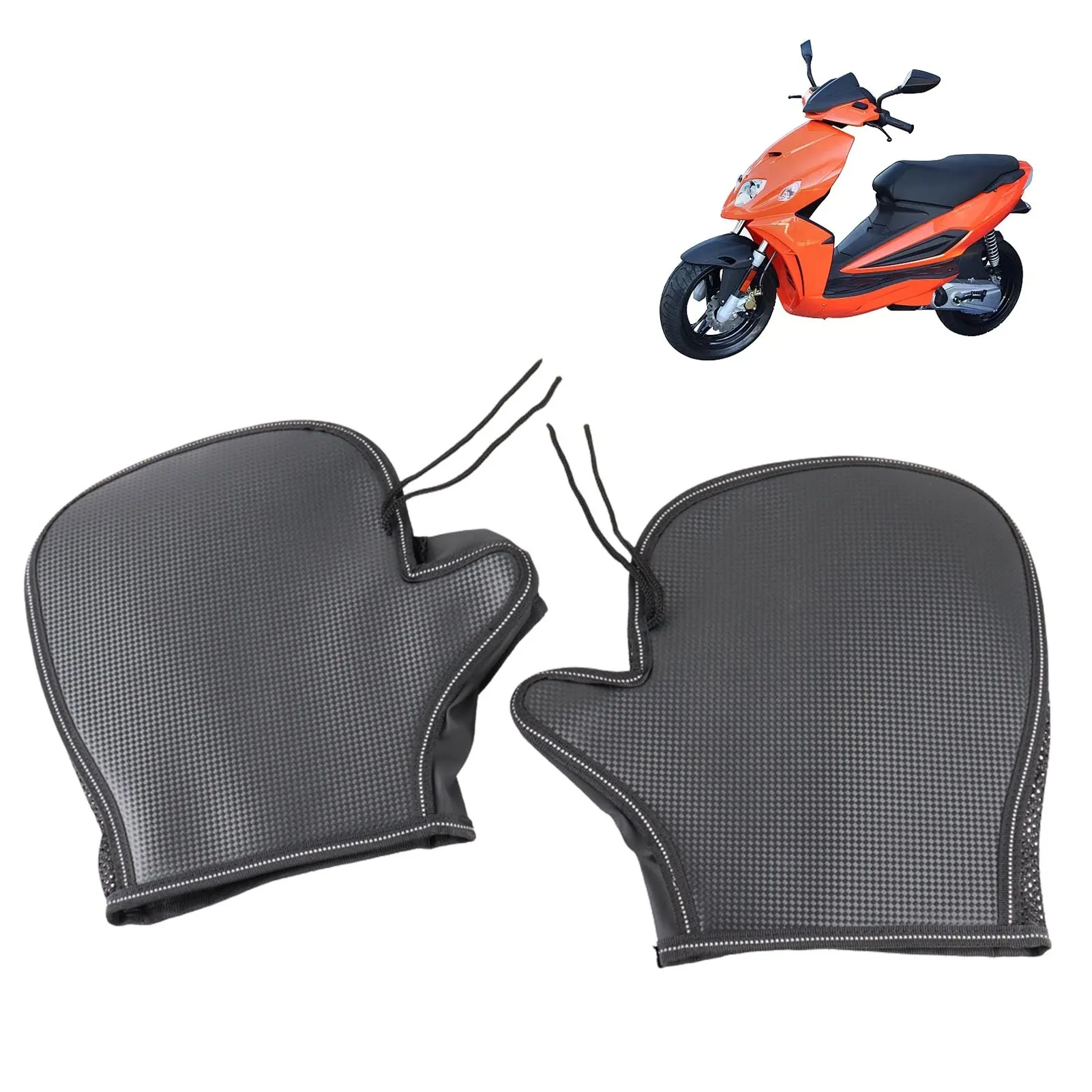 

Motorcycle Handlebar Muffs Waterproof PVC Leather Mesh Gloves Airy Mesh Mitts With Fixes Rope & Safety Reflective Strip For