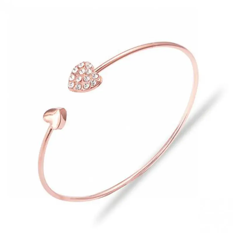 

New Double Heart Bracelet Zircon Crystal Bracelets & Bangles Jewelry Bracelets For Women Gold Color Silver Color Bracelet 2Z40C1