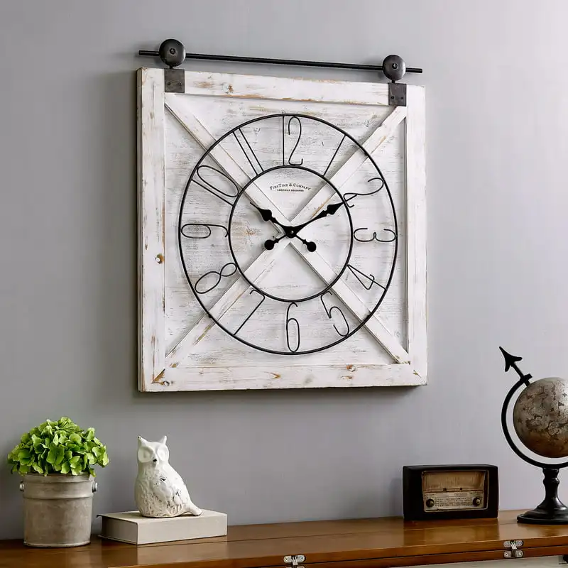 

Co. White Farmstead Barn Door Wall Clock, Farmhouse, Analog, 27 x 2 x 29 in