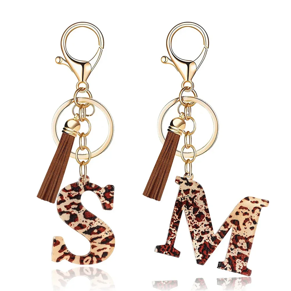 

Модный акриловый брелок с леопардовым принтом и надписью с кисточкой, 26 дюймов, подвеска с буквой оригинальной модели с кольцом для ключей для женской сумки