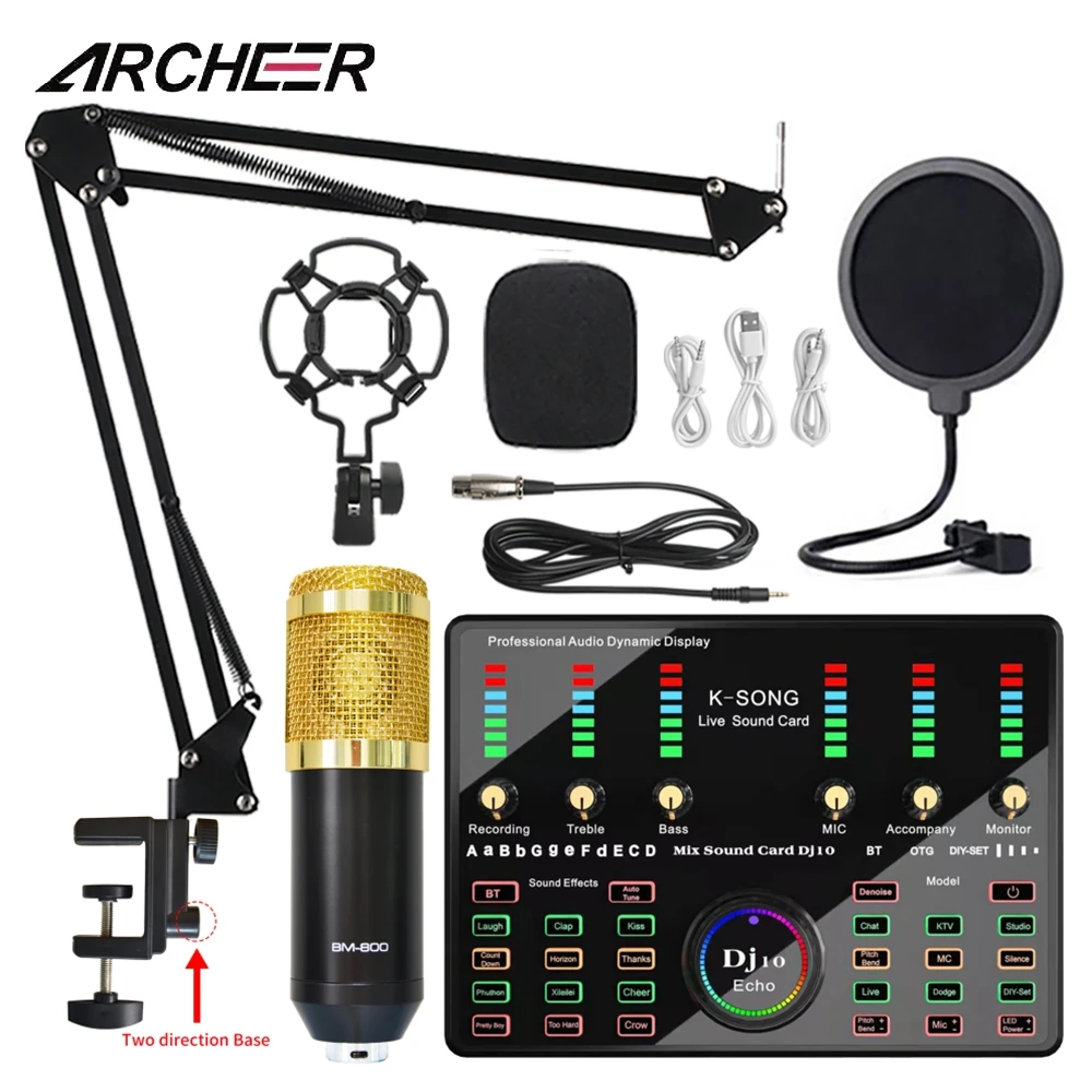 Микрофон ARCHEER BM800 DJ10 звуковая карта студийный игровой микрофон для потоковой