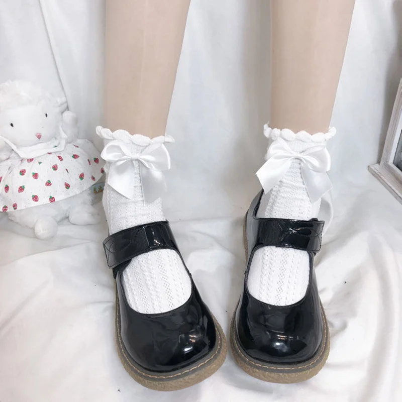 

1 Pair Women Socks Ruffle Socks Lolita Bow Socks Cosplay Costumes Accessories Medium Tube Cotton Socks Cute Sweet Girl Gift