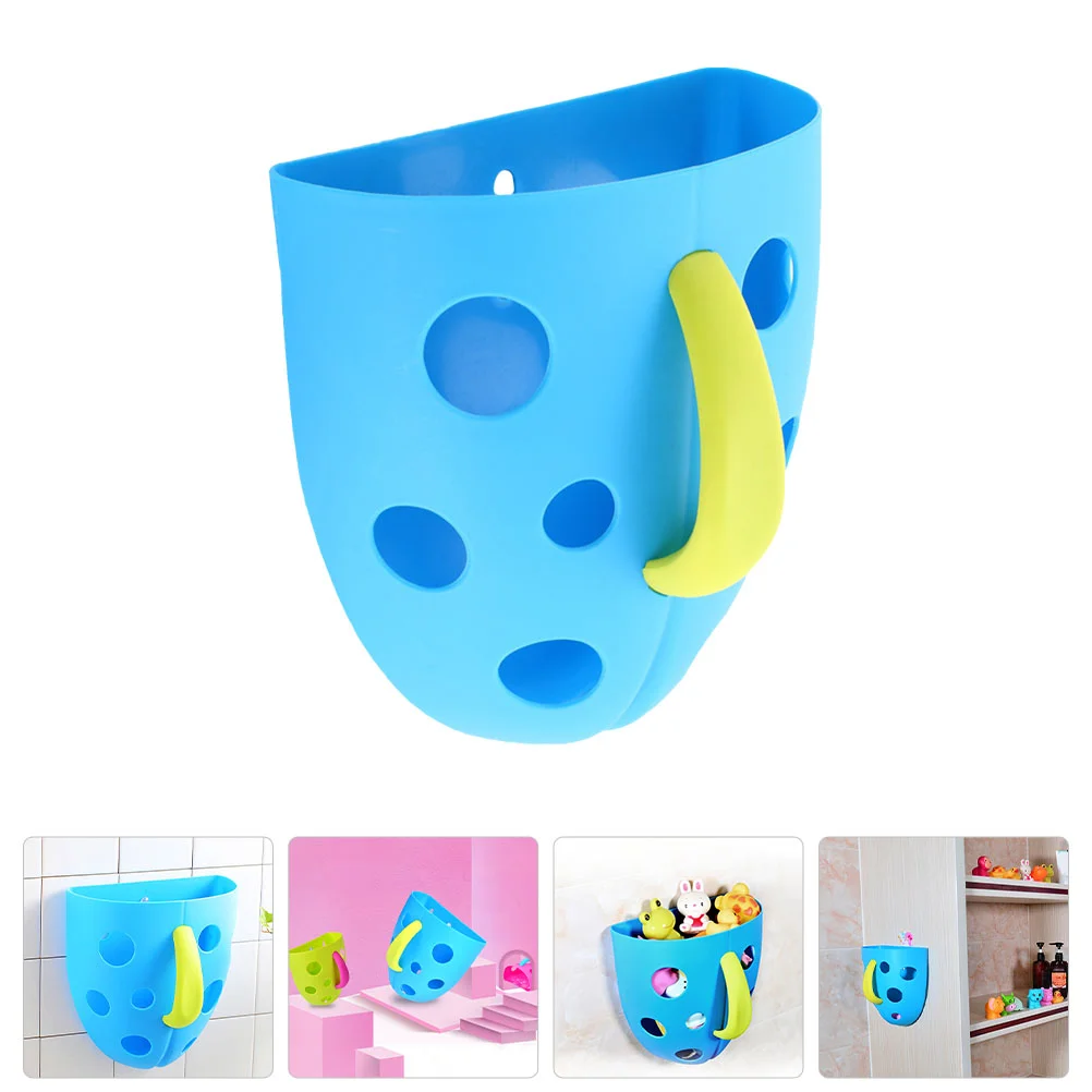 

Storage Blue Bath Pouch Suction Cups Holder Sundries Organizer Bathroom Plastic Bins
