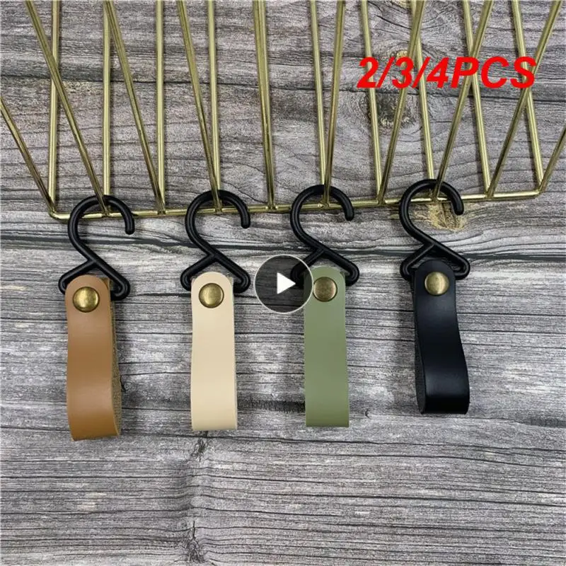 

2/3/4PCS Leather Outdoor Hanging Hooks Rope Clothesline Campsite Storage Strap Portable S-shaped Lanyard Canopy Hanger