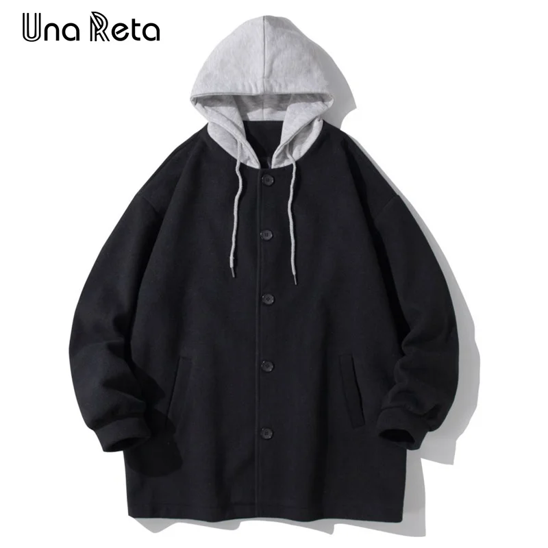 

Мужской плащ-Тренч с капюшоном Una Reta, длинная куртка из искусственной шерсти с размера плюс, Осень-зима