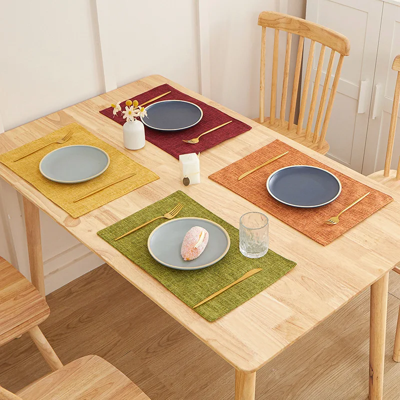 

Nordic Style Linen Solid Color Placemat Cross-border Fabric Heat Insulation Table Mat Western Food Coaster Napkin Table Cloth