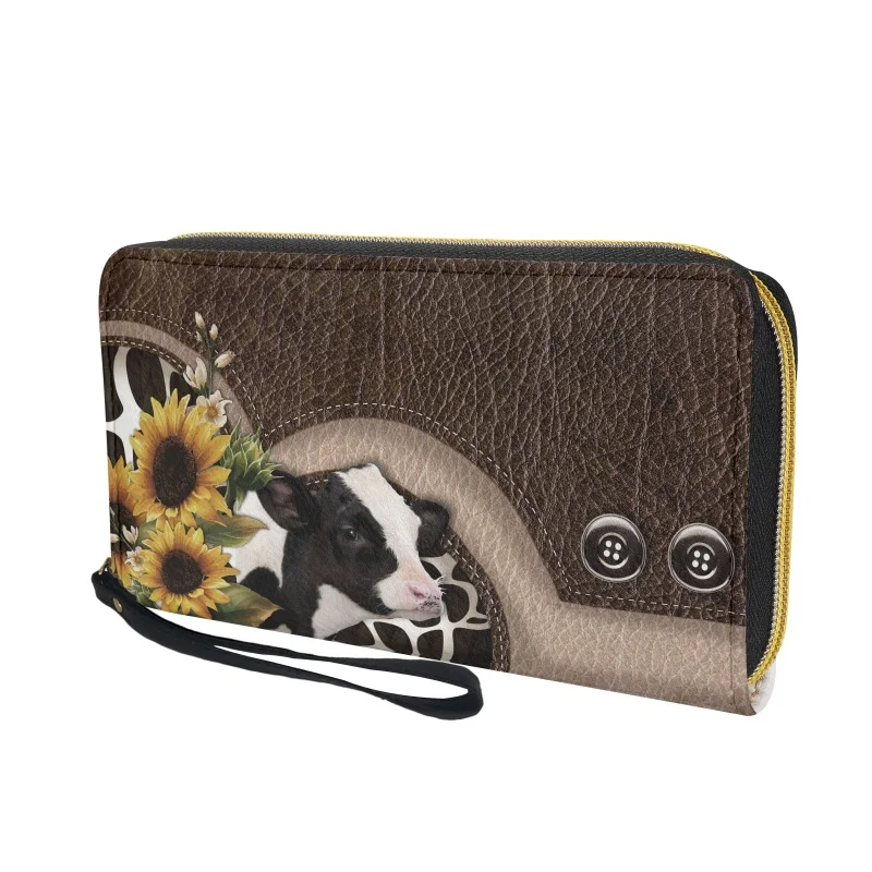 Belidome Cow Sunflower Design Gift Clutch Wristlet Women Long Wallet RFID Blocking Credit Card Holder PU Ladies Purse Handbags