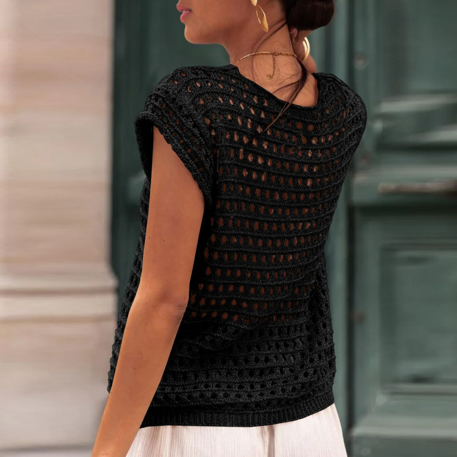 lop damski y2k Tie Front Knit Estetyczny kardigan w jednolitym kolorze z krótkim rękawem i dekoltem szpic Lekki sweter Casual Loose Cover Up