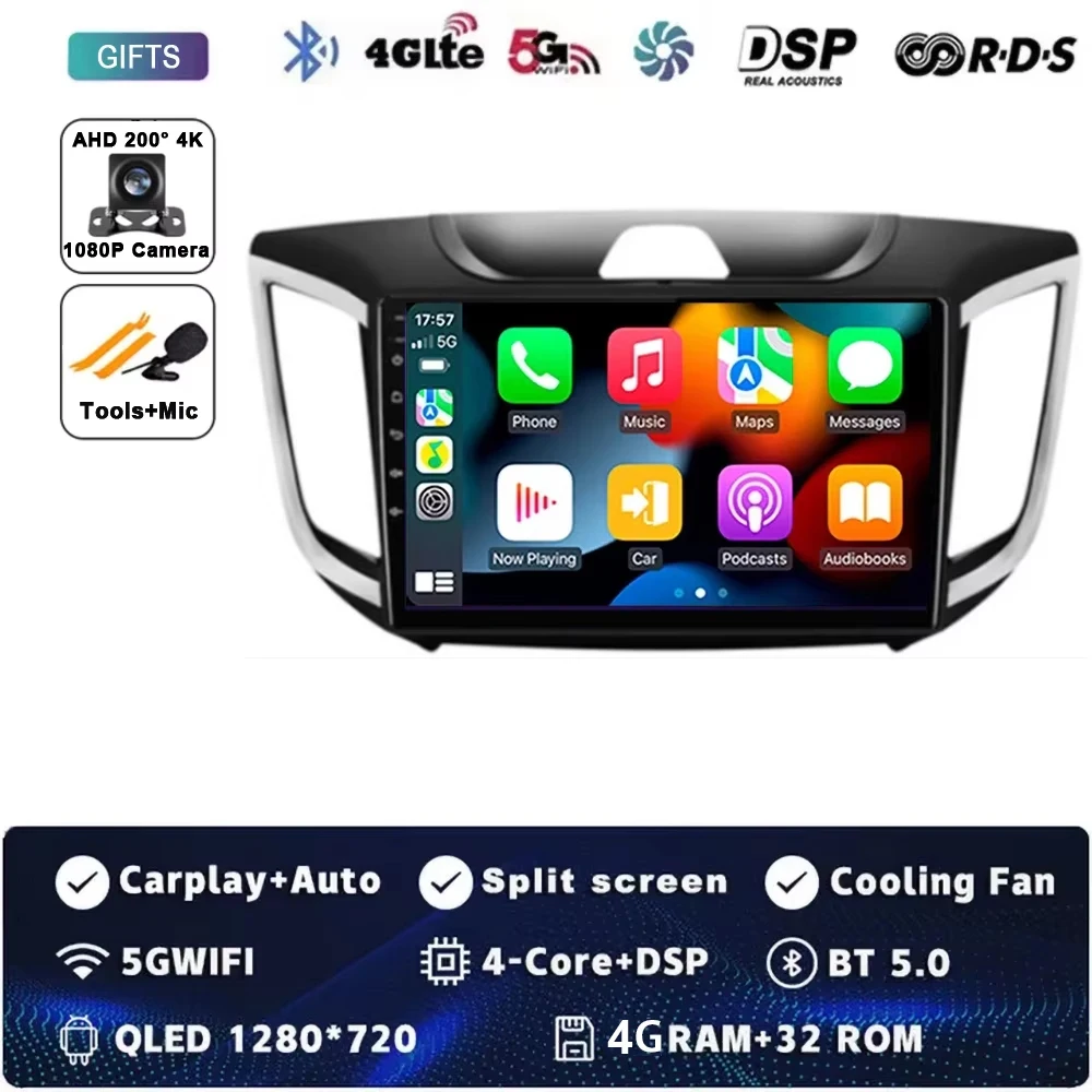 

Автомобильный радиоприемник Android 14 для Hyundai Creta ix25 2015-2019, навигационный мультимедийный плеер, стерео Wi-Fi + 4G DVD-видео DSP BT Carplay DVD