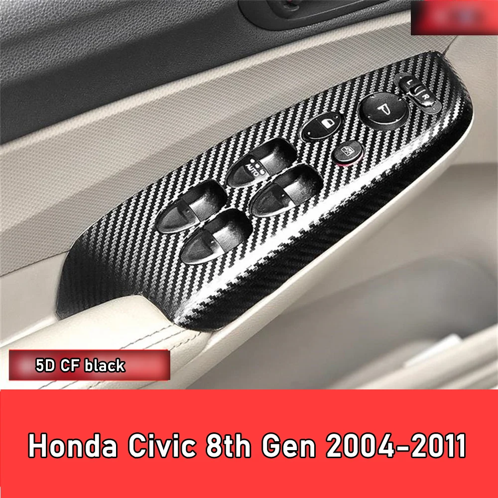 

Стайлинг автомобиля, черная карбоновая наклейка, кнопка подъема окна автомобиля, панель переключателя, накладка, наклейка, 4 шт./компл., Honda Civic 8-го поколения 2004-2011