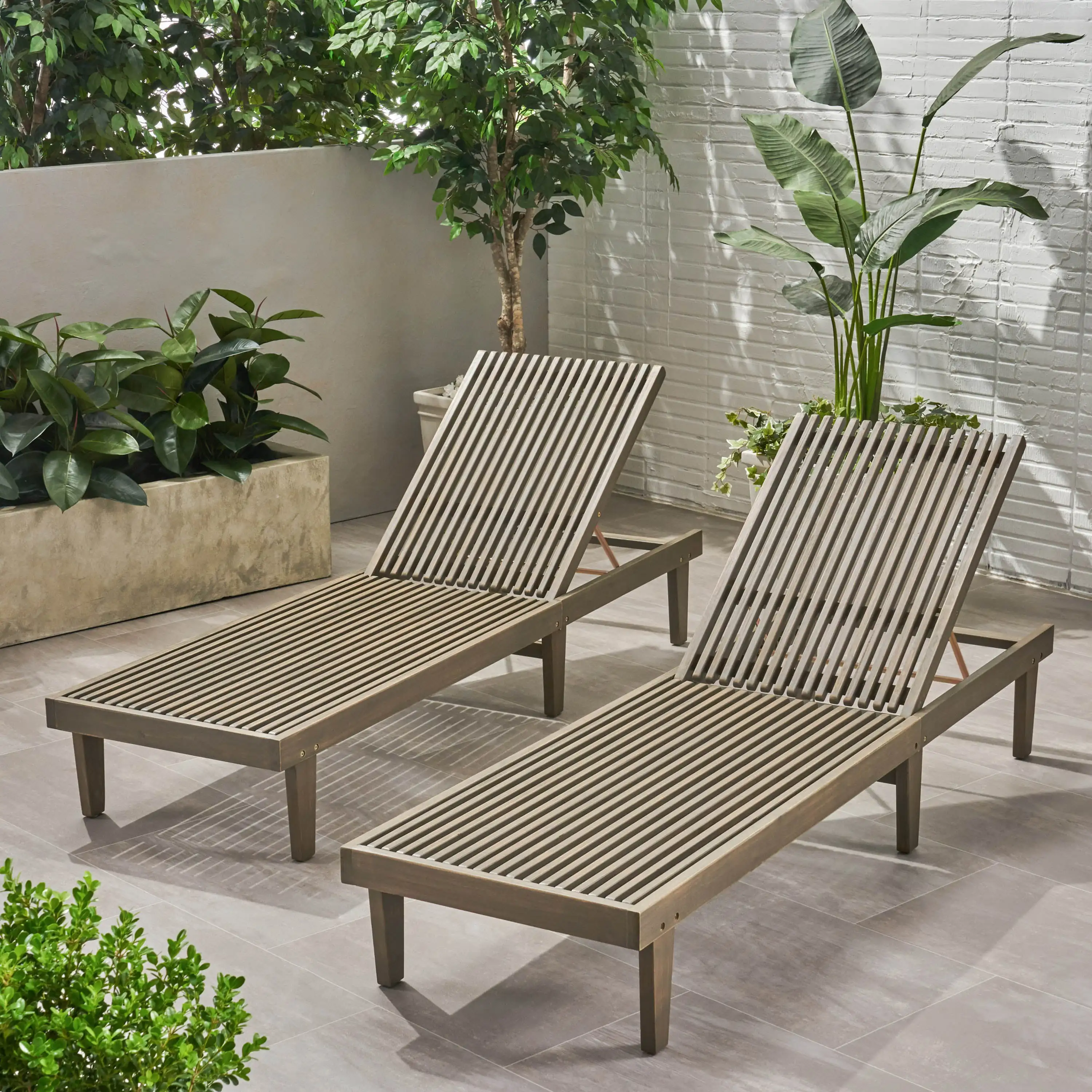 

Maddison Outdoor Wooden Chaise Lounge, Set of 2, Gray Finish