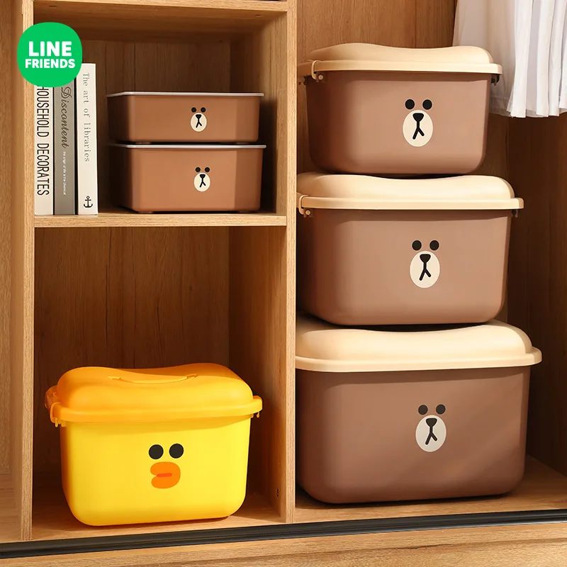 

Kawaii LINE FRIENDS Anime Hobby Brown Sally Home Wardrobe Storage Box with Pulley Toy Clothes Organizer Storage Box
