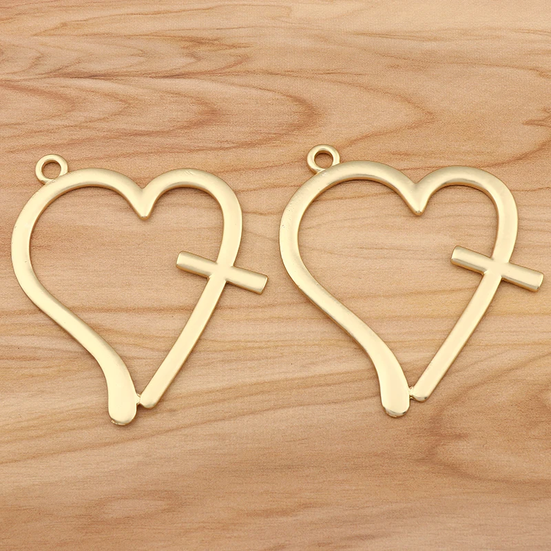 

1Pc Matt Gold Large Hollow Open Cross Crucifix Heart Charms Pendants For DIY Necklace Jewelry Making Findings Accessories