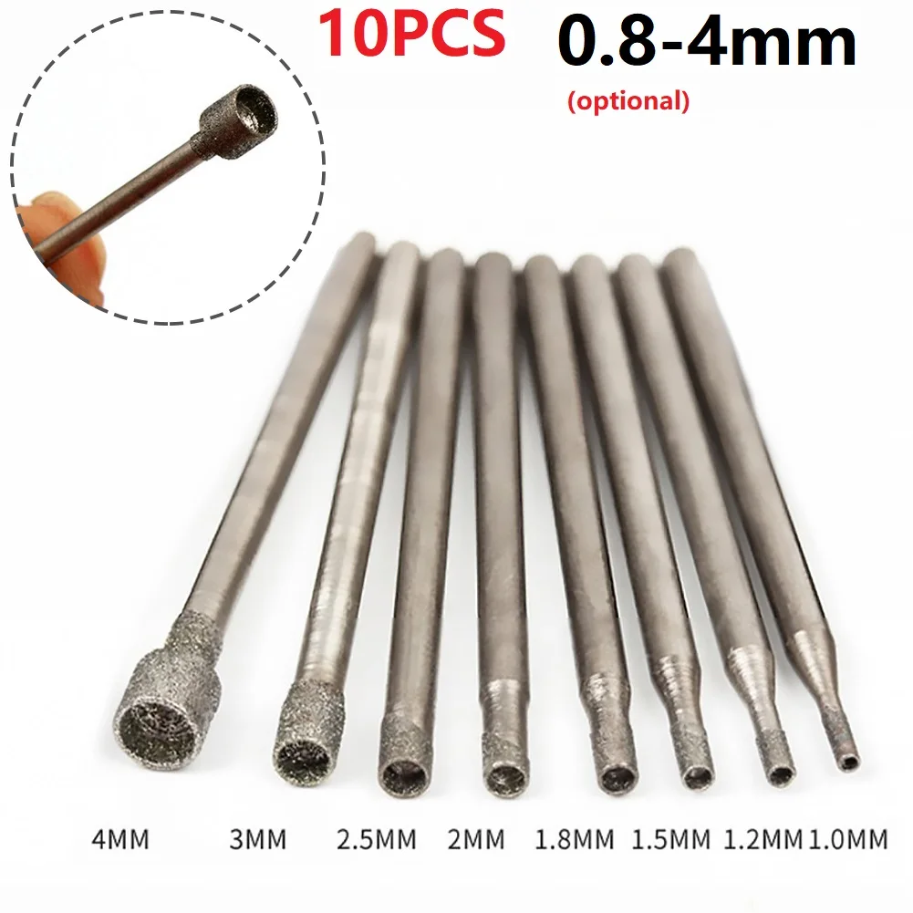 

10PCS 0.8-4mm Rotary Diamond Burr Core Drill Bit Engraving 2.35mm For Glass Tile Woodworking Tools For Electric Grinder