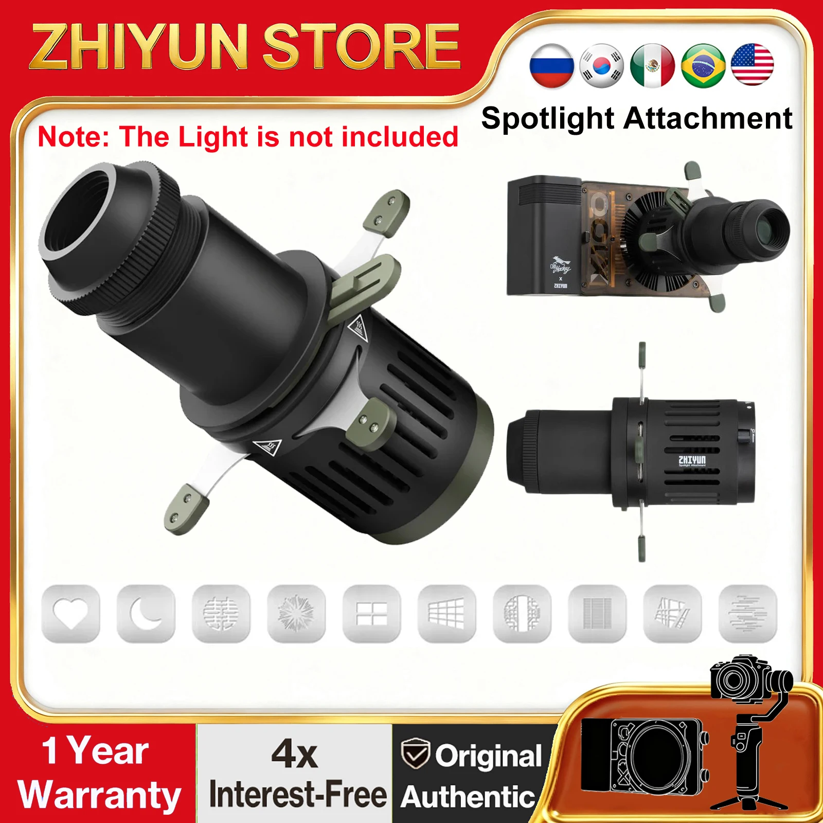 Фото ZHIYUN Насадка для прожектора ZY Mount Конический оптический комплект для видеоламп ZHIYUN X100 RGB/X100/X60/CX100/CX50/G60 №1