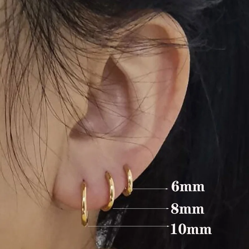 

6/8/10/12mm Tiny Korean Small Stainless Steel Round Mini Little Good Huggie Hoop Earrings for Women Cartilage Piercing Loop Ring