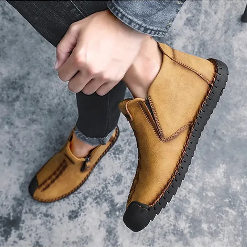 Men's Boots Fashion Handmade Men Western Leather Classic Casual Boots Shoes Outdoor Non-slip Work Shoes Size 48