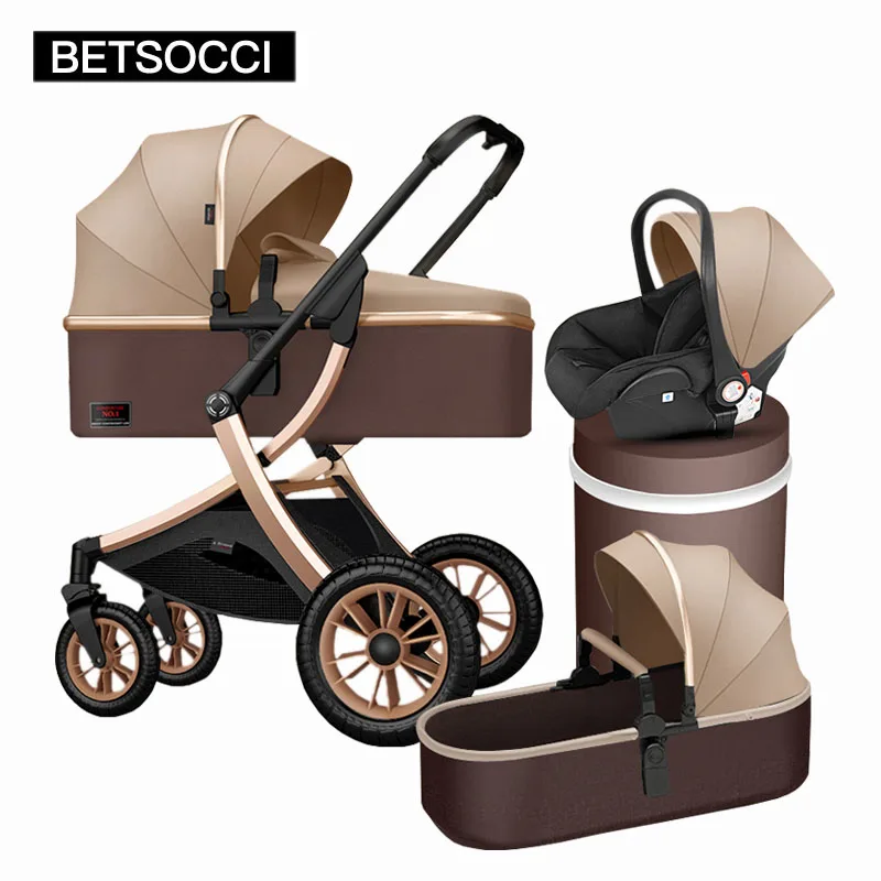 BETSOCCI Baby Stroller 2 in 1/ 3 in 1 Portable Travel Baby Carriage Folding Prams High Landscape Car for Newborn