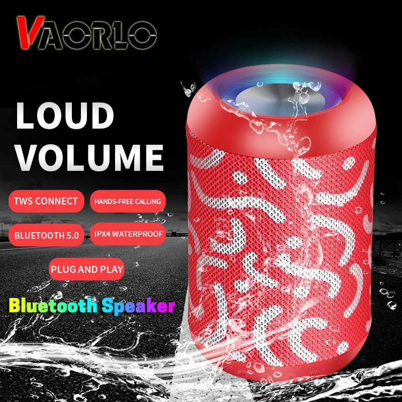 

VAORLO Portable 5.0 Bluetooth Speaker Compatible Subwoofer Outdoor Waterproof Speaker Stereo Surround Sound Support TF