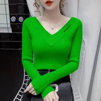 spring and autumn 2022 new explosions joker v neck slim knitted shirt long sleeve backing shirt womens sweater jacket