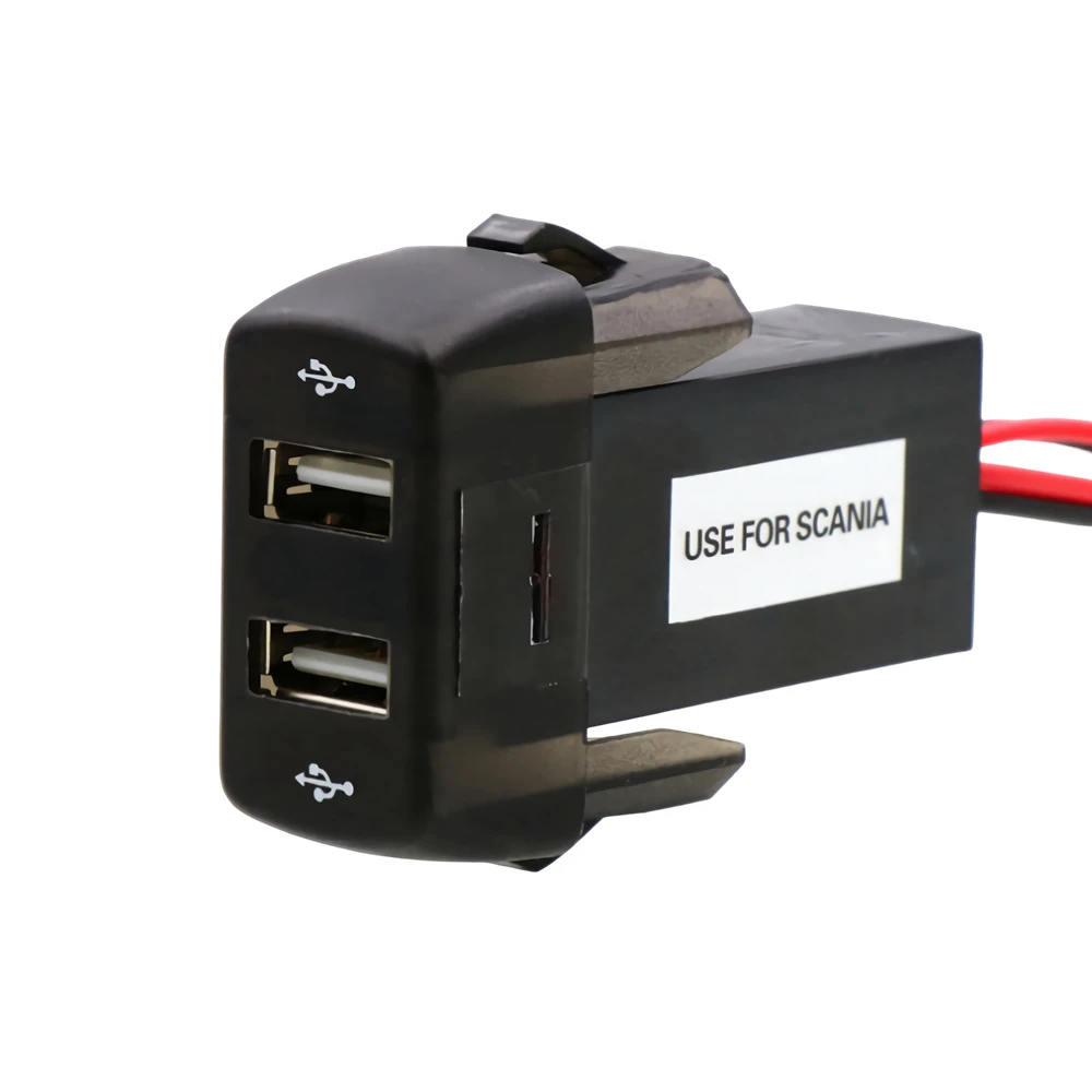 

1Pc Dual USB Charger For Scania Truck G P R Series Input DC 24V Output DC 5V 2.1A/2.1A