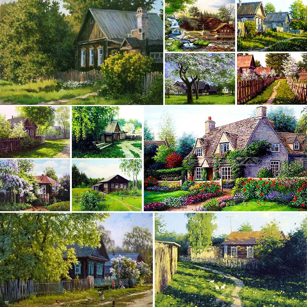 

Пейзаж зеленый дом Печатный холст вышивка крестиком полный комплект Вышивка Хобби Вязание ручной работы оптовая продажа волшебный мулина