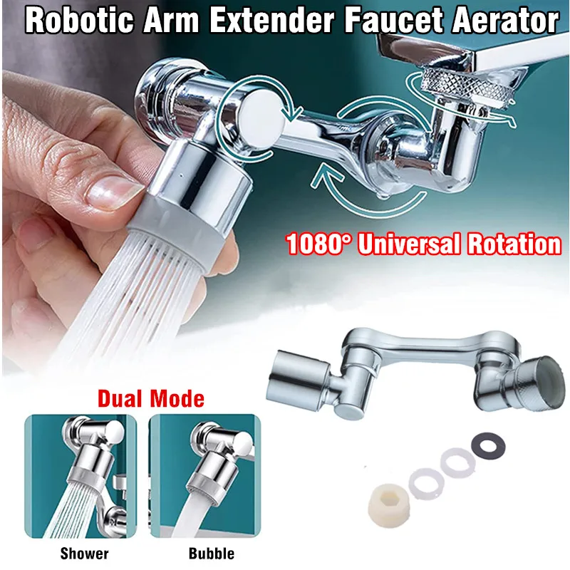 

1080° Universal Rotation Extender Faucet Aerator Plastic Tap Splash Filter Kitchen Washbasin Faucets Bubbler Nozzle Robotic Arm