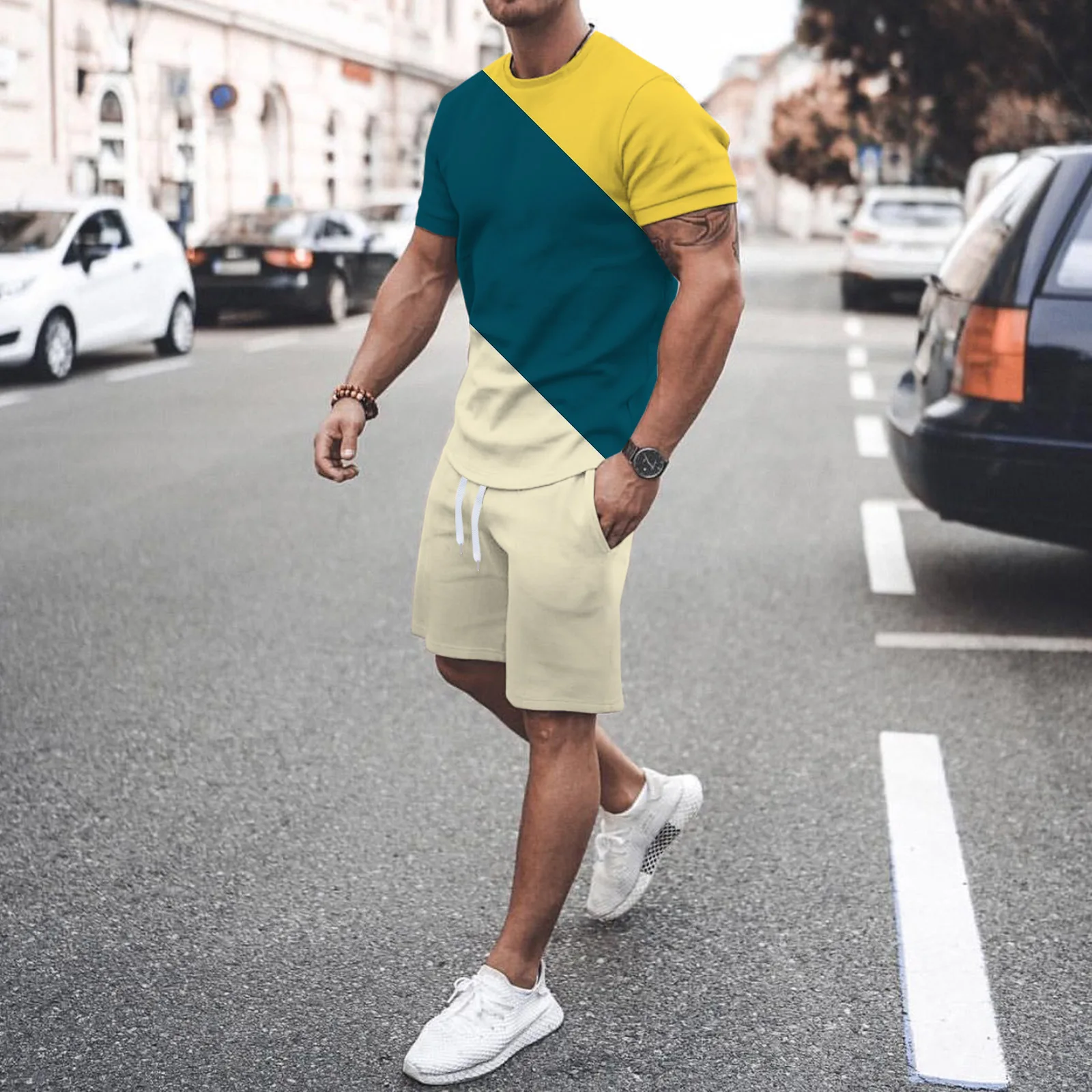 

Summer Men's Tracksuit New Beach Short Sets Fashion Casual Man Clothing Popular Print Round Neck Short Sleeve Tee Oversized Suit