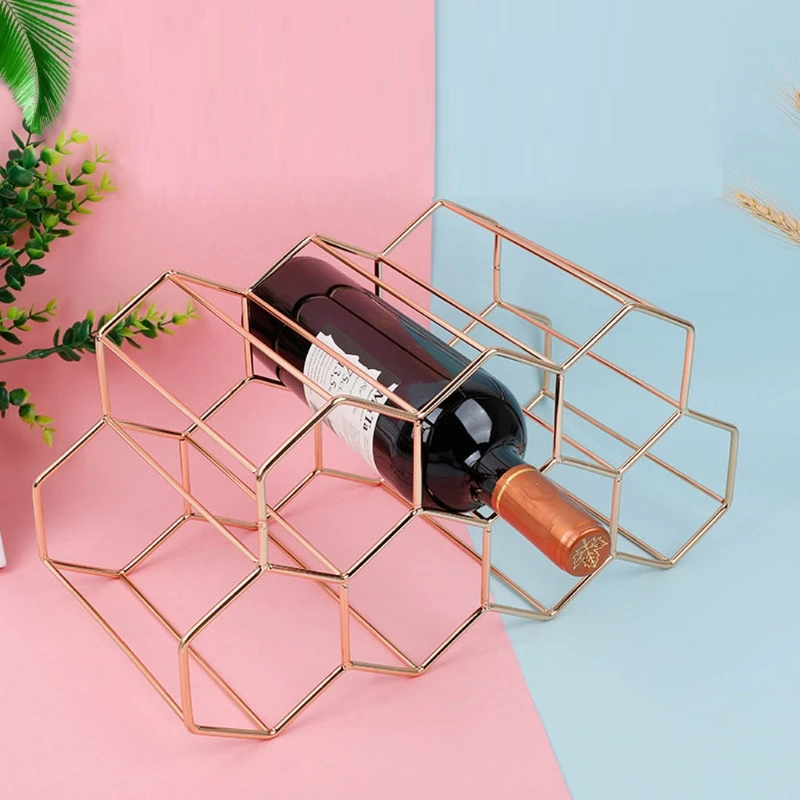 

Metal Honeycomb Wine Rack Wine Bottle Storage Beehive Tabletop Wine Rack Hexagon 9 Bottle Wine