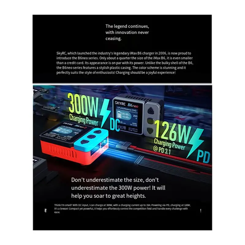 Фото SKYRC B6neo 2 Умное зарядное устройство DC 300W PD 80W для LiPo/LiFe/LiIon/LiHyV/NiMH/NiCd/Pb аккумуляторов с поддержкой A №3