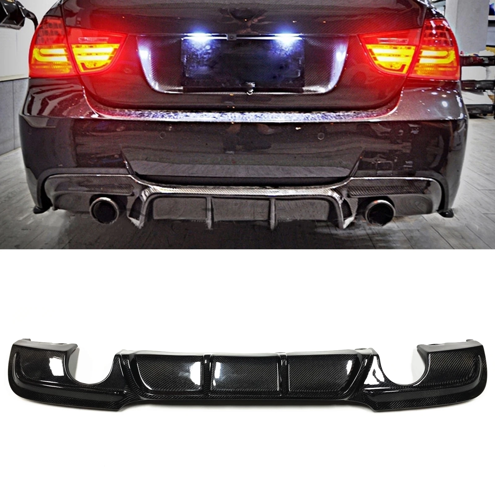 

For BMW E90 3 Series 325i 335i Sedan 4 Door M-Sport 2009-2012 Rear Bumper Diffuser Lip Carbon Fiber Boot Splitter Spoiler Plate