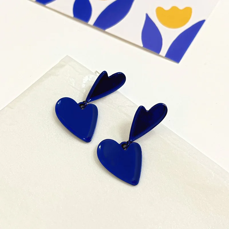 

Fashion Jewelry Blue Heart Earrings S925 needle Sweet Korean Temperament Irregular Love Drop Earrings For Women Party Gifts