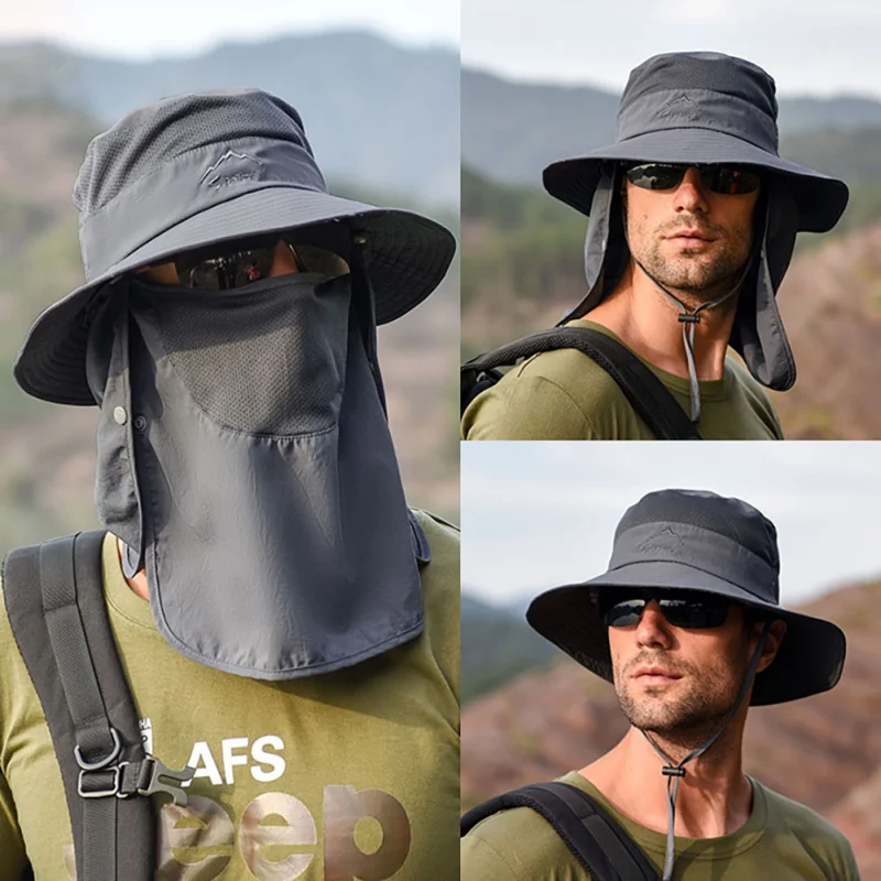 

Summer Quick-drying Boonie Men Women Hat Outdoor Fishing Hunting Face Mask Wide Brim Bucket Hat Sun Protection Wide Brim Cap