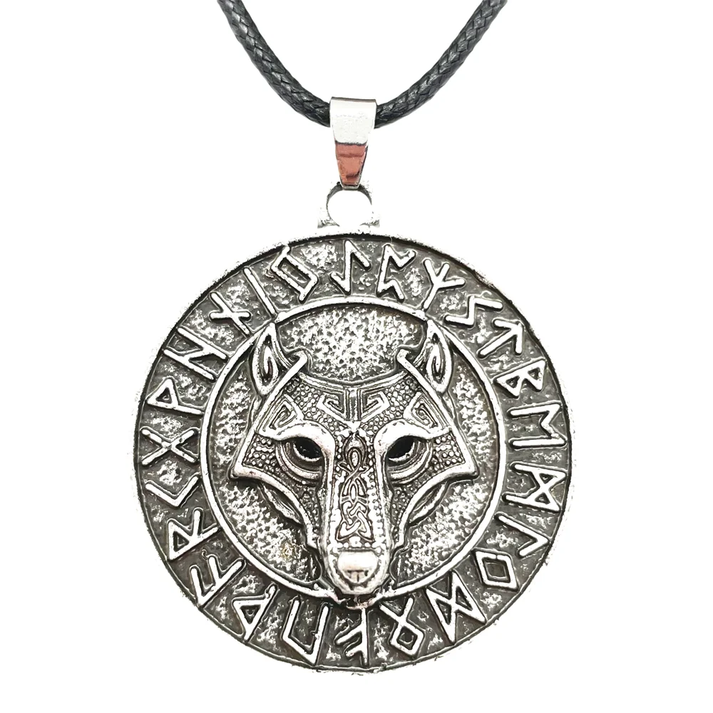 

Nostalgia Norse Runes Amulet Wolf Head Circle Pendant Viking Jewelery Necklace Men Women Pagan Talisman