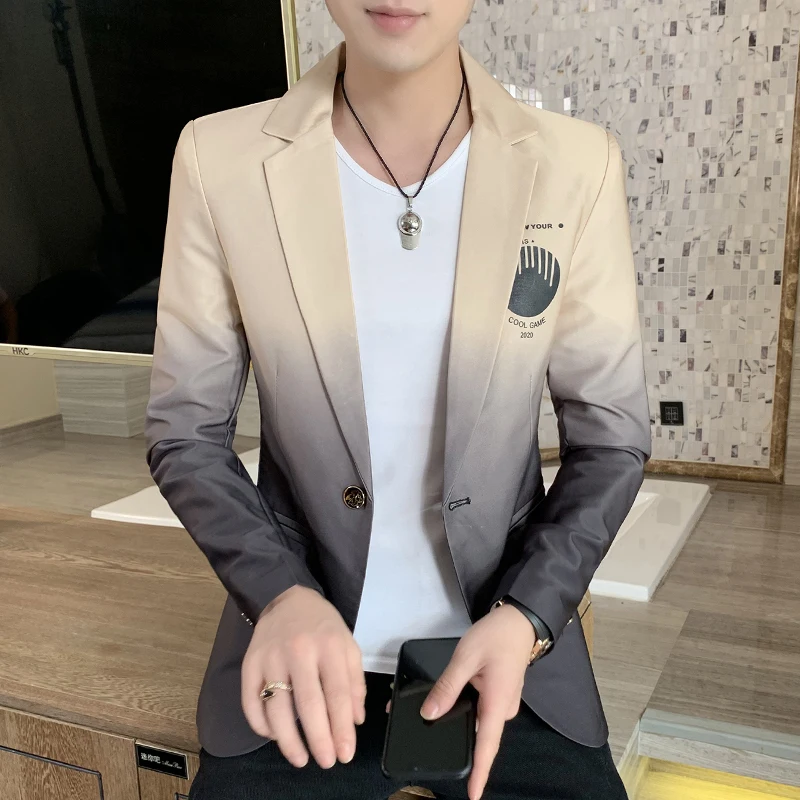 

Men's Slim Fit Blazer 2022 Spring New Gradient Color Suit Jacket Male Korean Version Casual Brand Fashion Trend Men's Clothing
