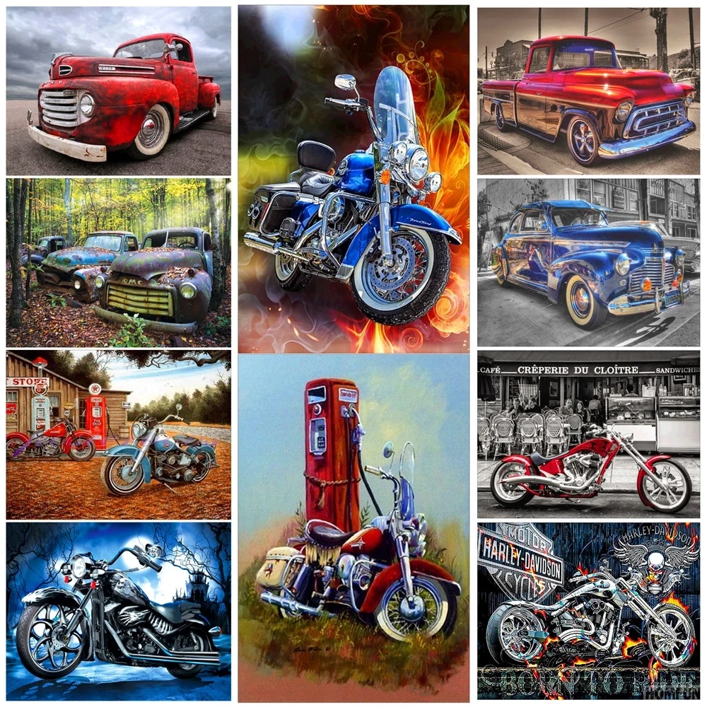 

Full Diamond 5D DIY Diamond Painting Cartoon Car Harley Motorcycle Diamond Embroidery Kit Mosaic Landscape Home Decor