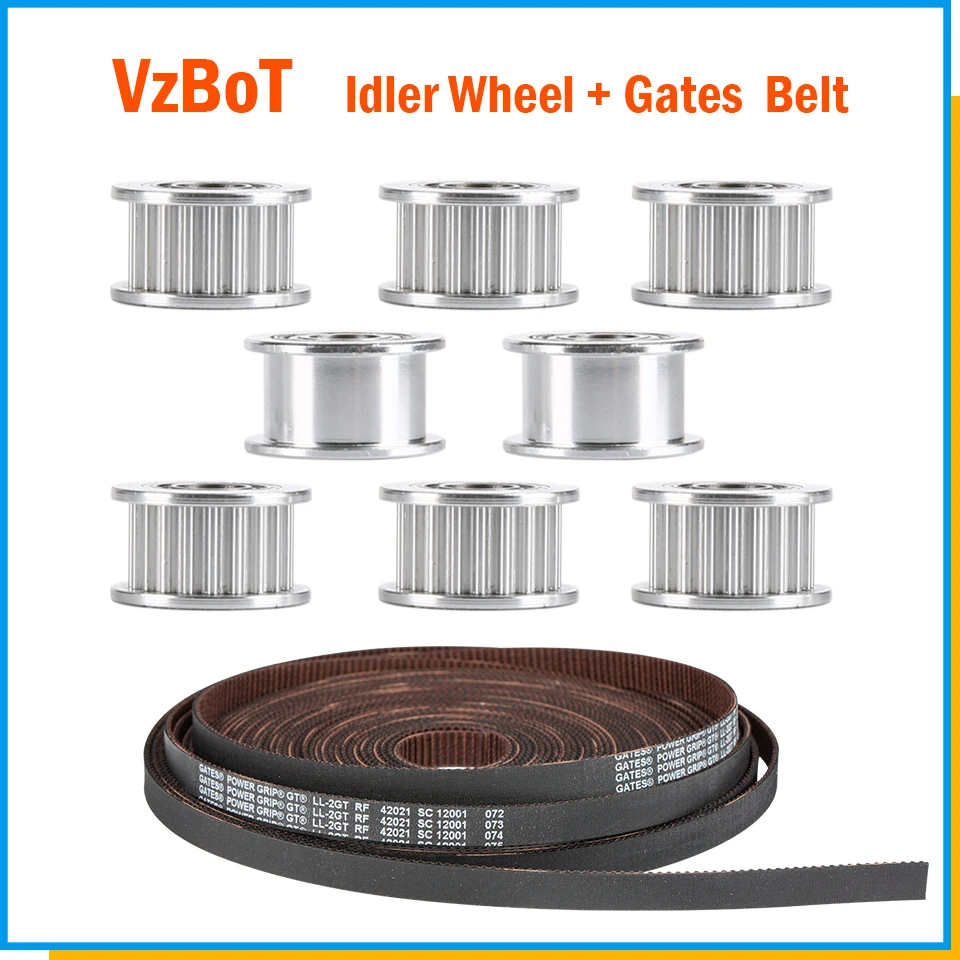 

1Set Aluminium GT2 Idler With 5M 2GT Gates 6MM Belt Kit 20 Tooth Timing Pulley Wheel Bore 5mm For 2GT 3D Printer VzBoT