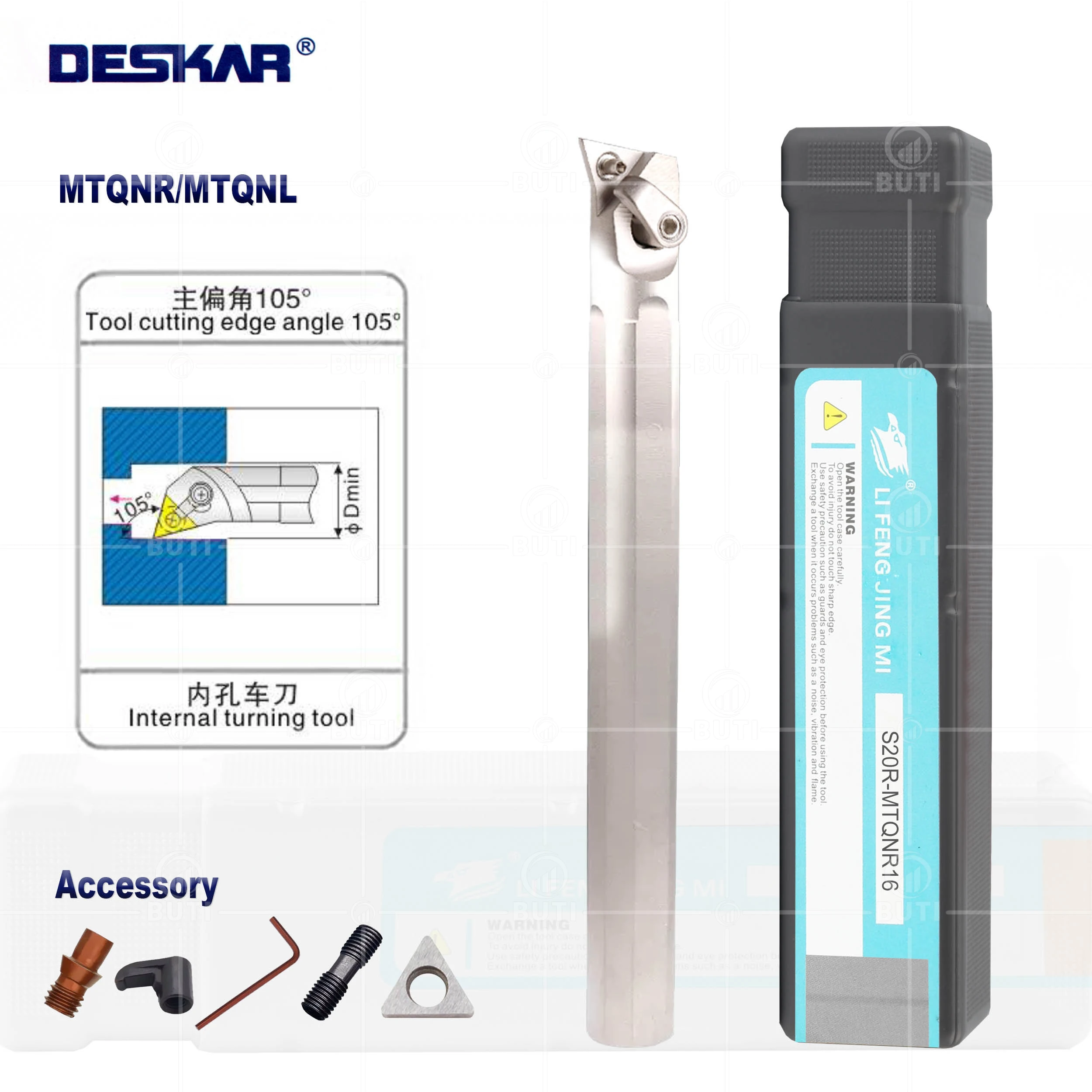

DESKAR 100% Original S16Q S20R S25S MTQNR/L CNC Metal Lathe Turning Tool Internal Cutting Cutter White Holder For TNMG16 Inserts