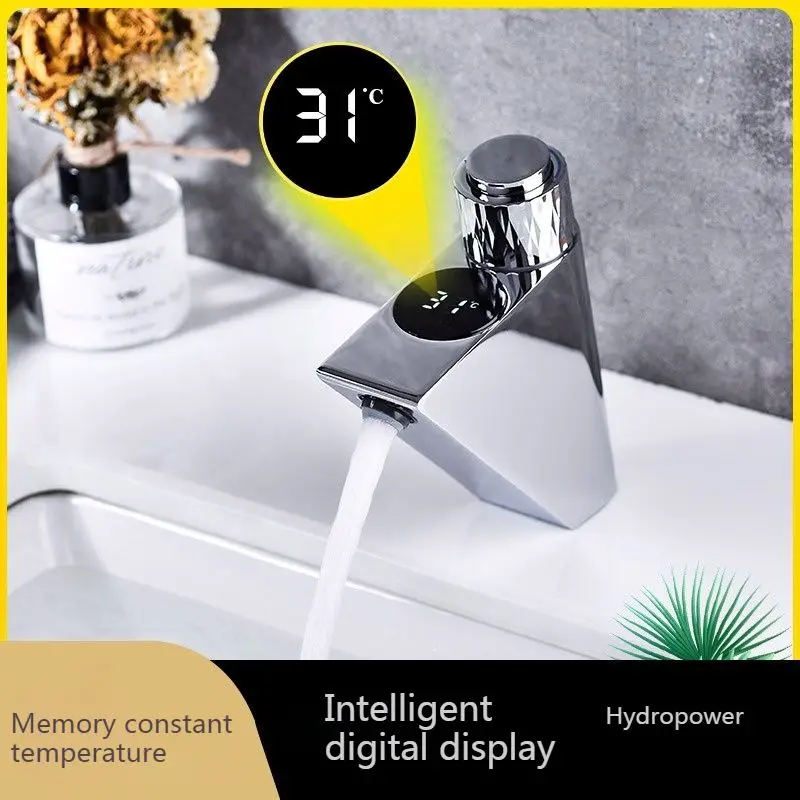 

Bathroom hot and cold memory thermostat intelligent hydropower LED digital display temperature fixed temperature button faucet