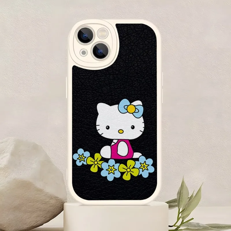 

Cartoon Hello Kitty Phone Case For IPhone 14 11 12 13 Pro Max Mini X XR XS 7 8 Plus Lens Protection Painted Upholstered