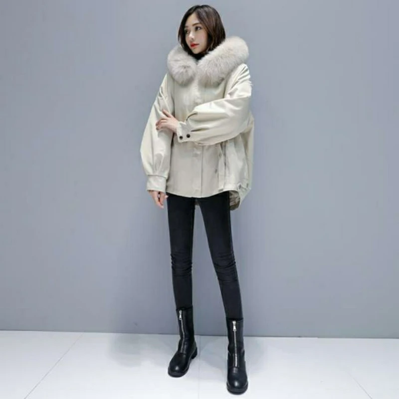 

Woman Real Fur Coat Winter Jacket Female Natural Rabbit Fur Hooded Collar Blends Outerwear Ladies Waterproof Parkas Jacket G334