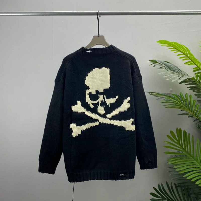 

Осенне-зимние мужские черные готические винтажные свитера в стиле панк-рок, вязаный уродливый свитер в стиле Харадзюку со скелетом, милый п...