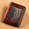 High Quality Genuine Leather Men Wallets Attack on Titan Symbol Cover Short Card Holder Purse Trifold Men's Wallet 1