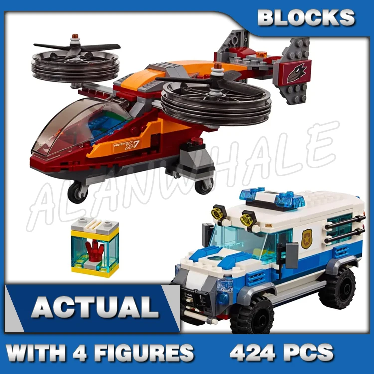 

424pcs Town Sky Cop Diamond Heist Copter Transporter Truck Winged Jetpack 11209 Building Blocks Set Brick Compatible with Model